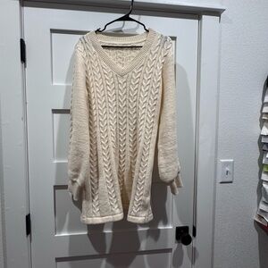 HALARA Cream V-Neck Cable Knit Dress
